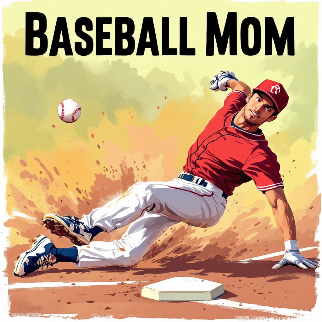 AI generated: A male baseball player sliding head first into a base
and the words "Baseball Mom" at the top of the...