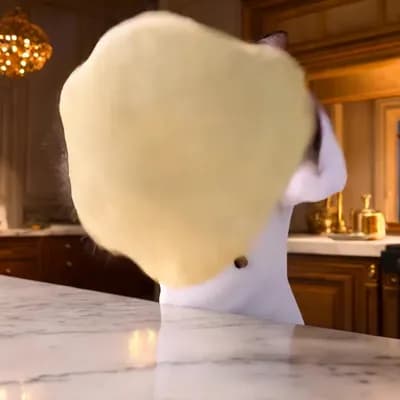 AI generated video: A hyper-realistic, cinematic video of an anthropomorphic cat, dressed as a professional chef, skillf...