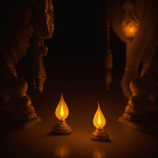 AI generated: Photo of a diwali lamps people celebration, dramatic light, cinematic lighting, battered, low angle,...