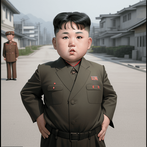 AI generated: A 5 year old Kim Jong-un with a northkorean scout uniform and a dirty face from playing with friends...