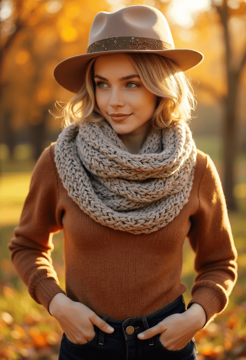 AI generated: A stunning young woman stands confidently on a crisp autumn afternoon, her vibrant presence a testam...