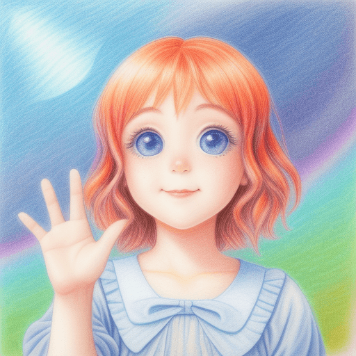 AI generated: Poddle waving hello, deep dreamy eyes, colored pencil --2:3 --test --iw 0.75 --uplight