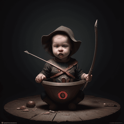 AI generated: Bullseye vilan (daredevil), adorable baby, render, rembrandt, cgsociety, artstation trending, highly...