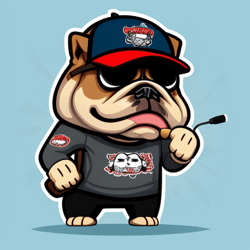 AI generated: Cool bulldog mascot vector cartoon holding old microphone in hand logo