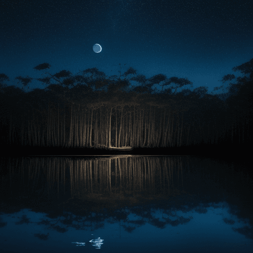 AI generated: In the tranquil embrace of a mist-kissed sandalwood forest, the early morning unveils a mesmerizing ...