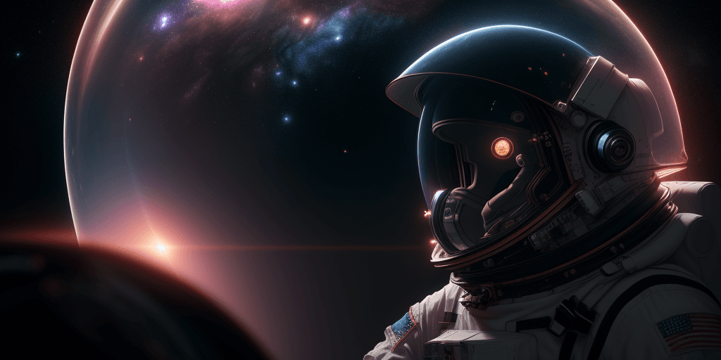 AI generated: Growing rose inside astronaut open helmet drifting in open space, galaxy, nebula, space background, ...