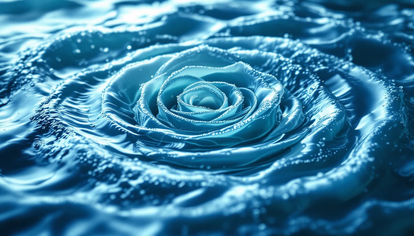 AI generated: ocean waves forming a tea rose patern raising from the water beautyful precise textures and fine det...