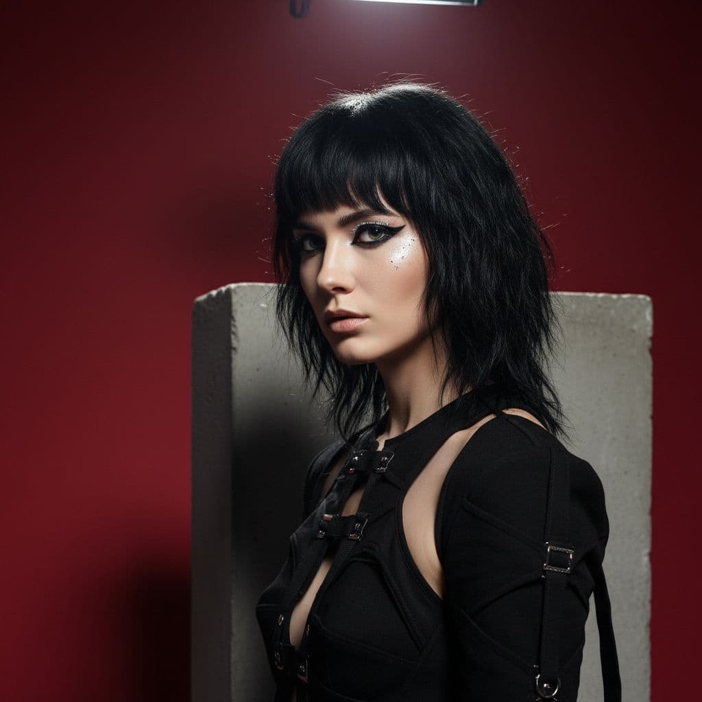 AI generated: A three quarter portrait shot taken in a high production but simple and bold modern high fashion sho...