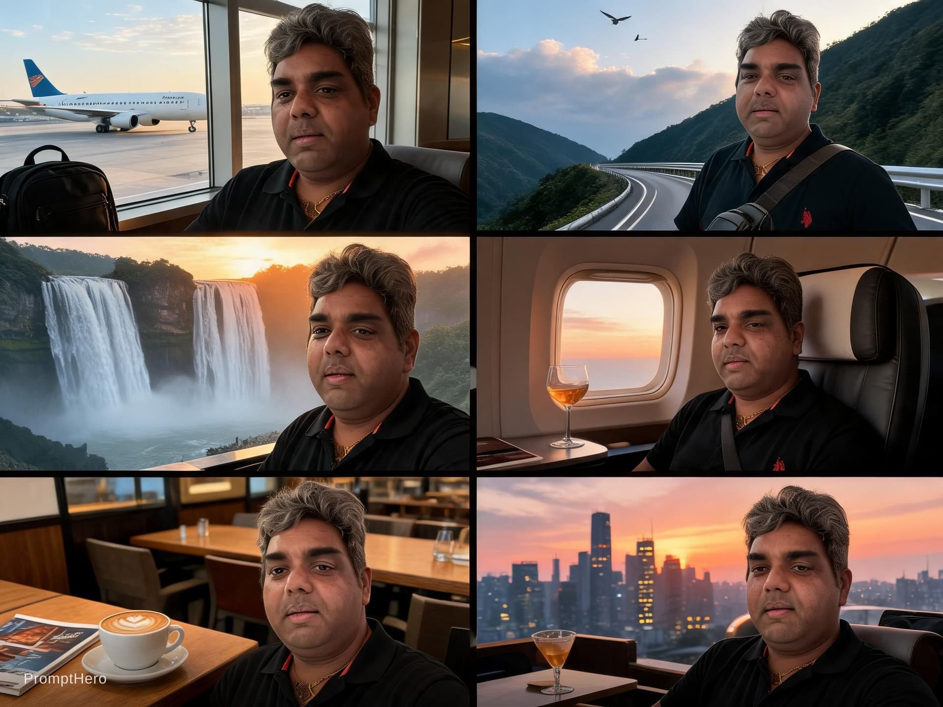 AI generated: Transform this photo into a cinematic luxury travel scene while preserving the original face and nat...