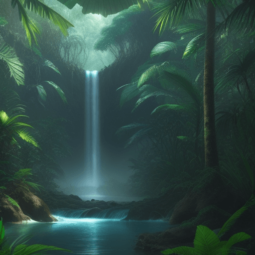 AI generated: African virgin forest, tropical scenery full of water vapor, sunlight, waterfalls, distant views, or...