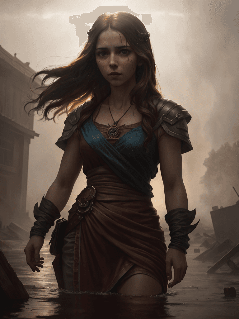 AI generated: an incredibly realistic portrait of a godly sorcerer manifesting a violent spell during a hurricane,...