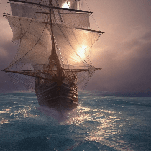 AI generated: Photo of a ultra realistic sailing ship, dramatic light, pale sunrise, cinematic lighting, battered,...