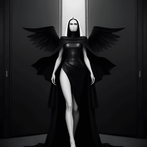 AI generated: a black and white photo of a woman in a dress, rick owens, dramatic magic, photo, 4k, floating pose,...
