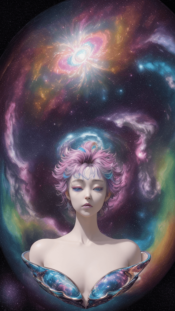 AI generated: "hey girl im on acid i can feel my soul", complex celestial-energy background, colorful best image q...