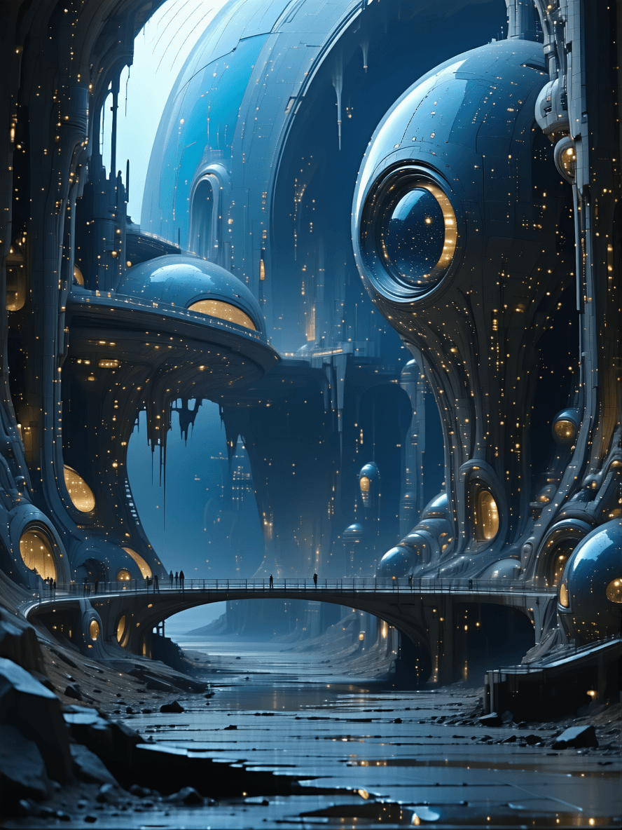 AI generated: Create a (random image of a bizarre science fiction scene:1.6), (otherworldly life:1.6), dreamlike, ...