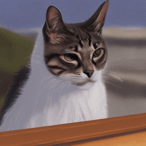AI generated: realistic cat looking the ocean, daylight, indirect lighting, analog style