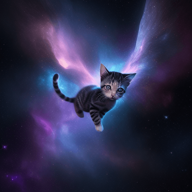 AI generated: A photo of kitten flying in a Epic Nebula, (hyperdetailed photography), (masterpiece), real photo, 8...
