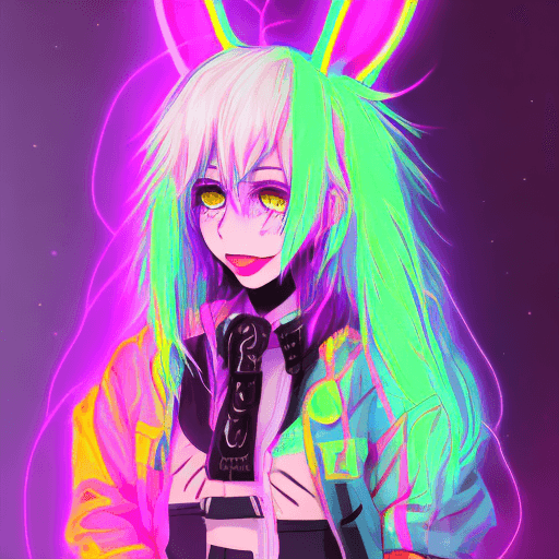AI generated: anime, femboy, neon blue hair, voluminous hair, vivid neon purple eyes, neon blue eyelashes, kawaii,...