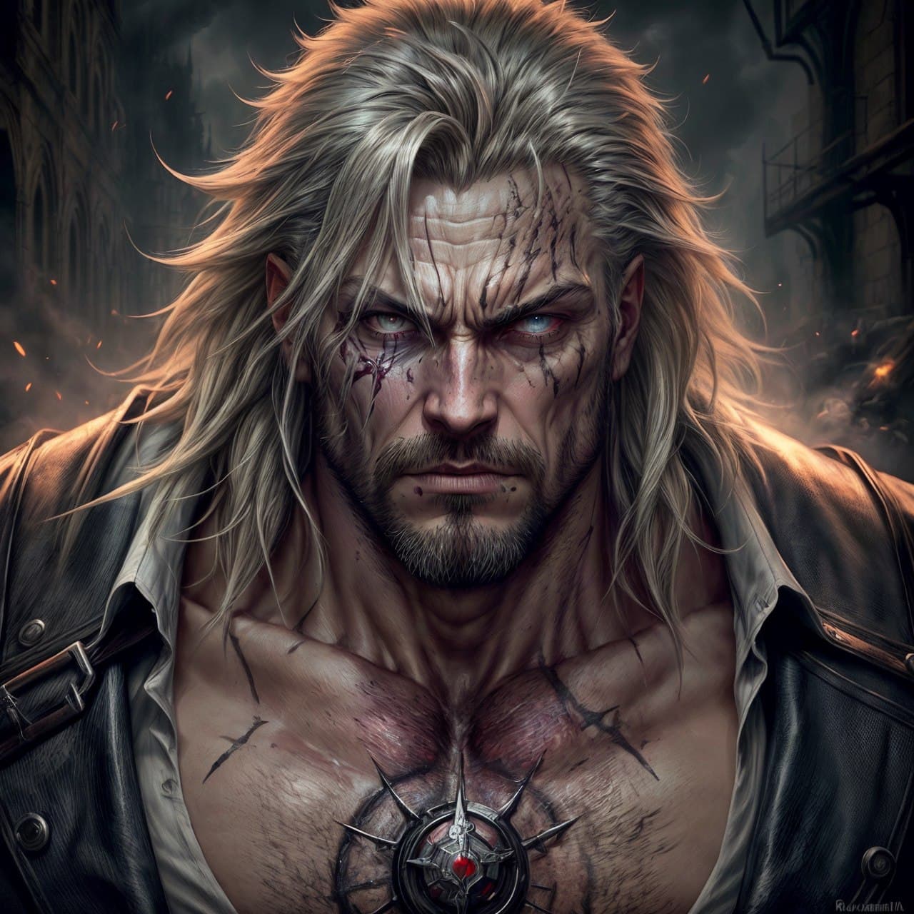 AI generated: epic realistic, a chemical spill mutates a mad scientist into a muscular demonic man, dark souls, ca...