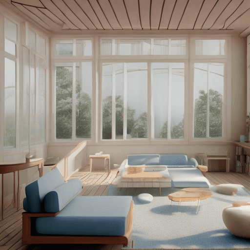 AI generated: High resolution photography interior design, dreamy sunken living room conversation pit, wooden floo...