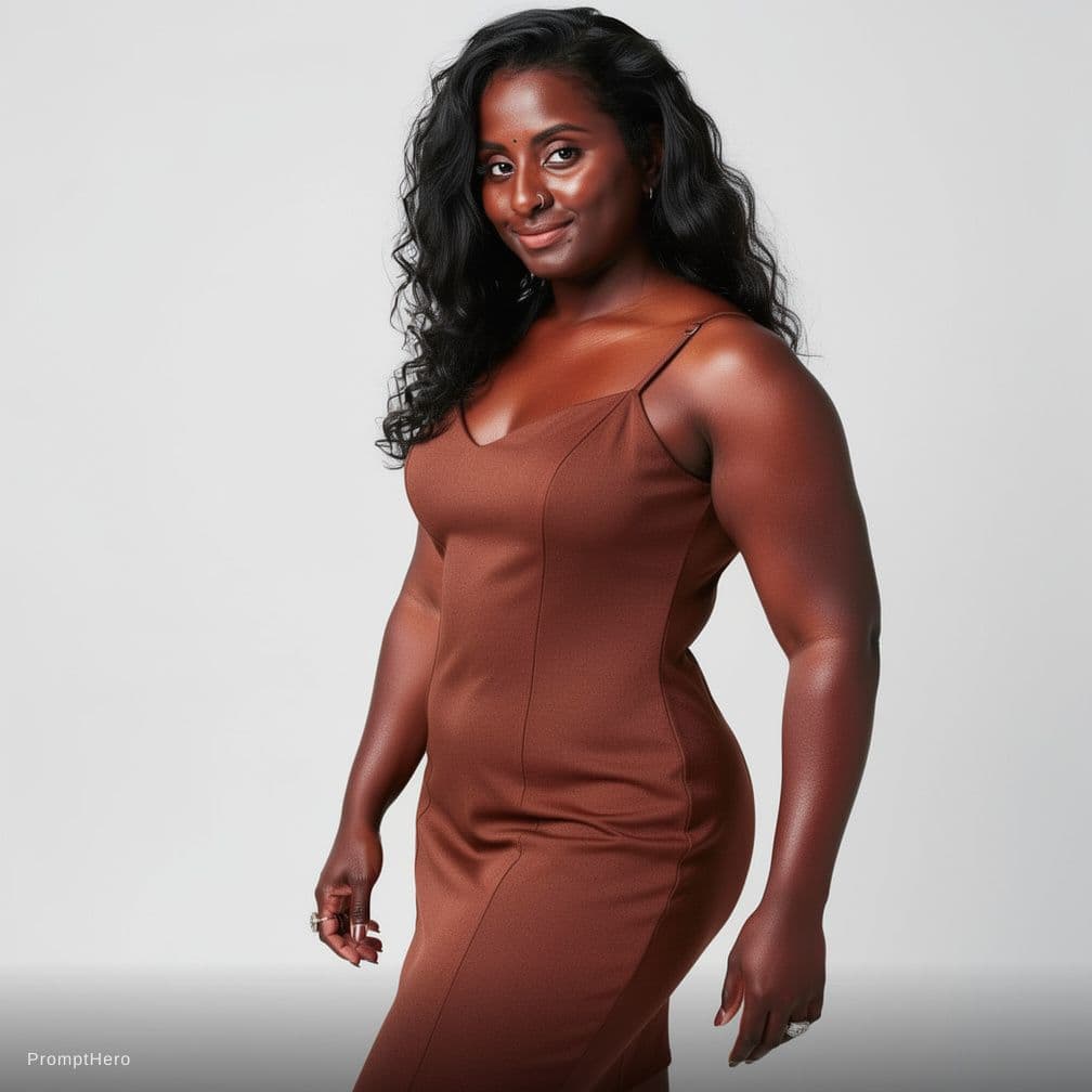 AI generated: 1girl, black, ebony, thick, model pose,smirk,(full nude:1.2),(nipples:1.2),navel,wide hip,curvy,(ulz...