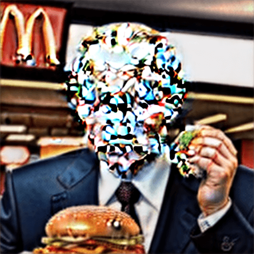 AI generated: Vladimir Putin eats hamburger in McDonalds