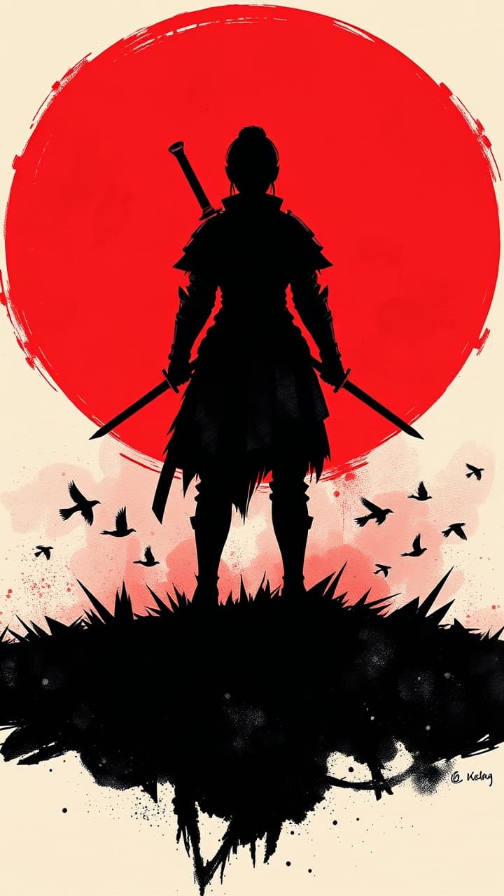 AI generated: Samurai in full armor, concept art in the style of Yoji Shinkawa and Dominik Mayer with vibrant colo...