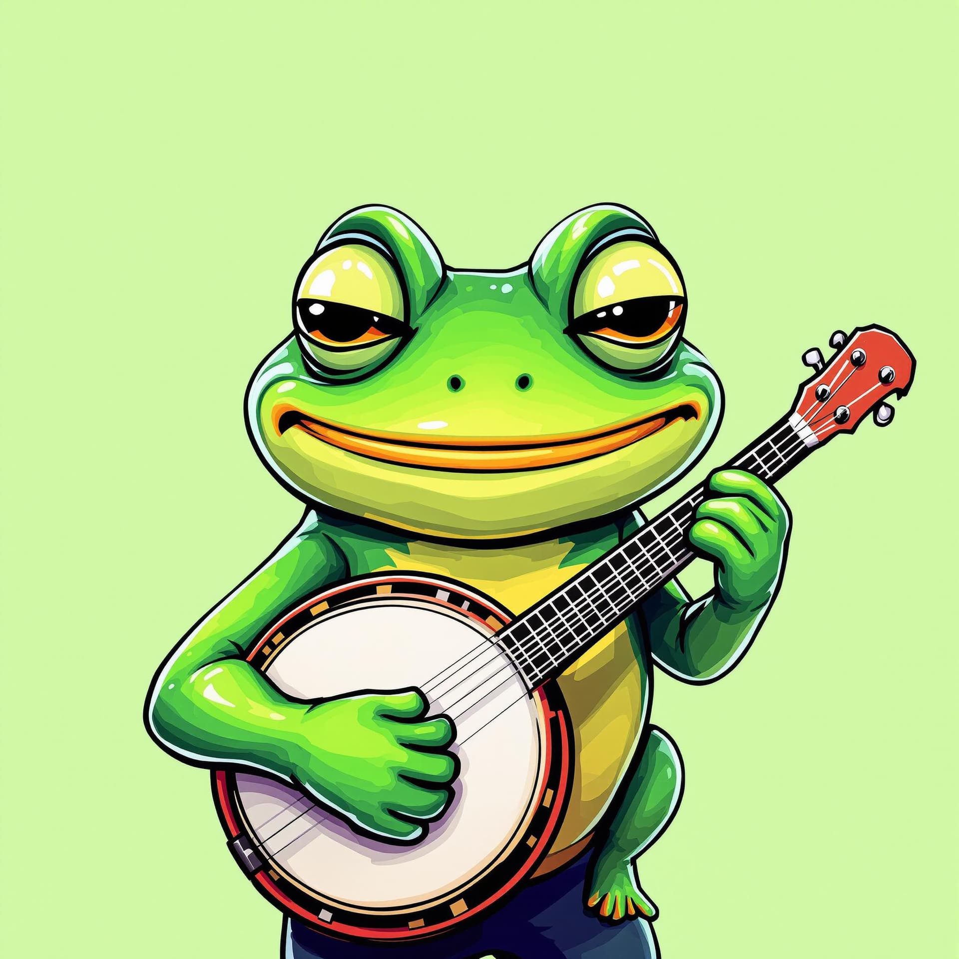 AI generated: A humorous and meme-style NFT profile picture featuring a smug, anthropomorphic green frog holding a...