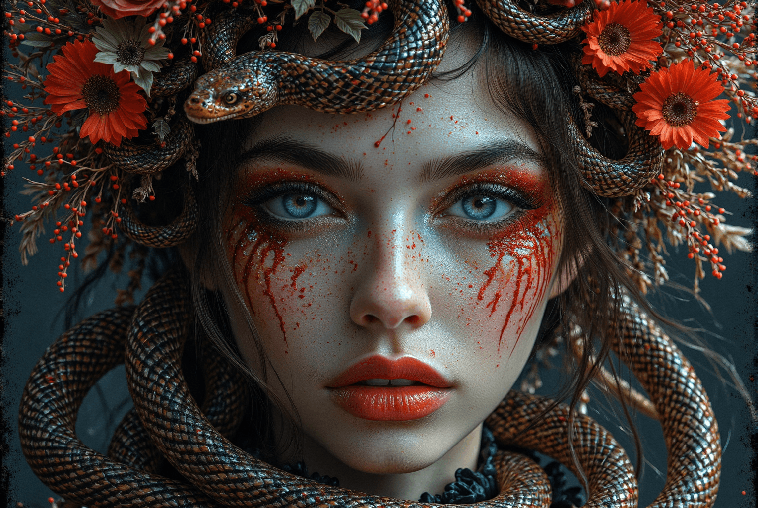 AI generated: looking at camera medieval romanticism neon glowing contoured filigree detailed marvel transparent v...