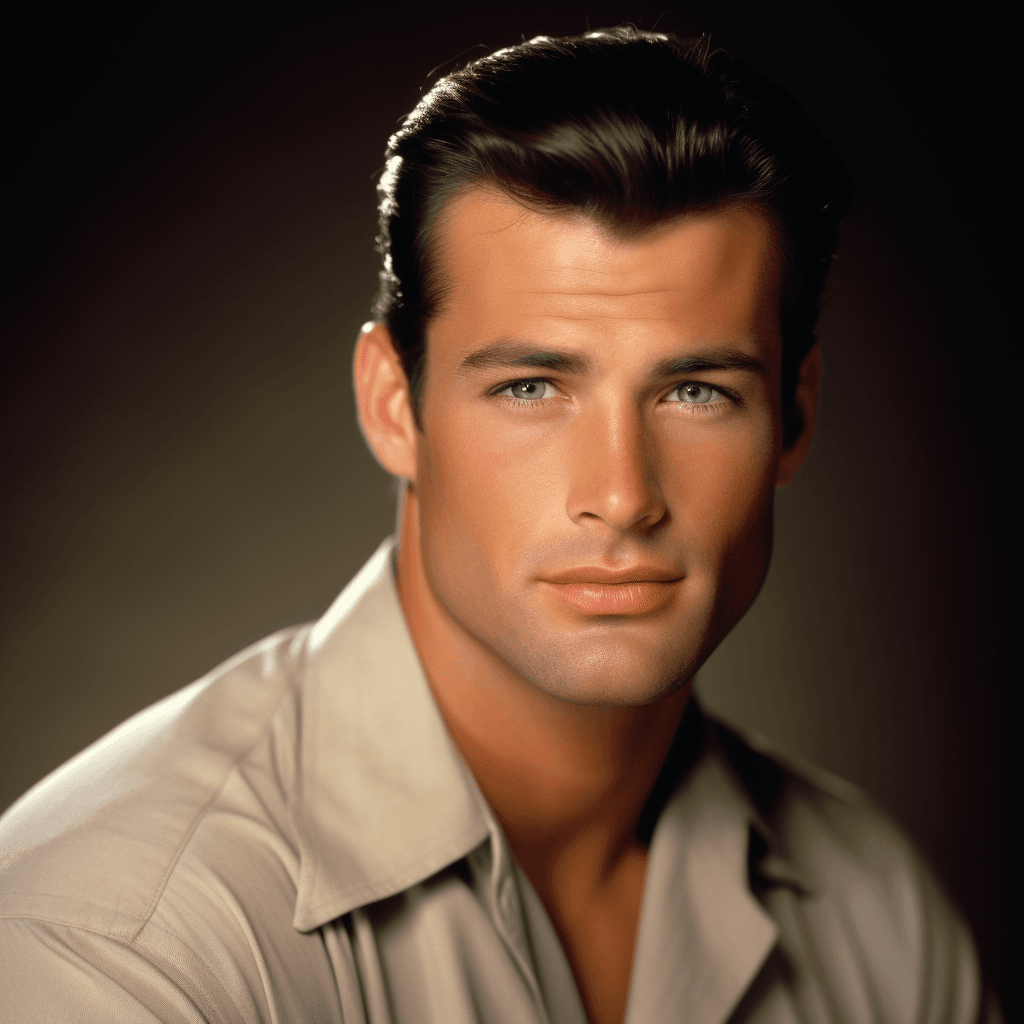 AI generated: hollywood, black wavy hair, muscular, standing, wearing a stetson, perfect eyes, perfect face, color...
