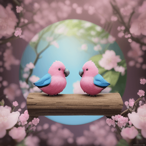 AI generated: 360 megapixeles grade dimensions Create a dramatization of a one cute little lovebirds blue bigger a...