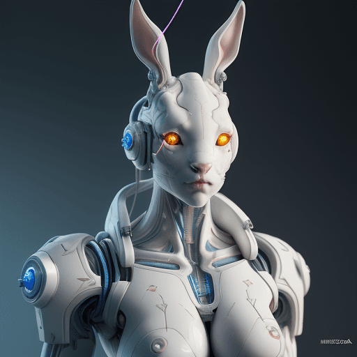 AI generated: cyborg rabbit| with a visible detailed brain| muscles cable wires| biopunk| cybernetic| cyberpunk| w...