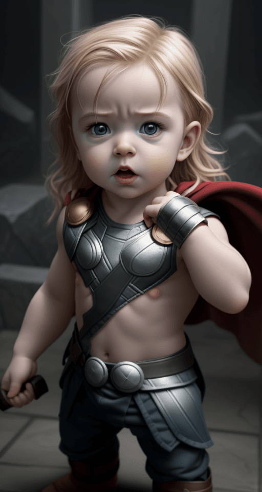 AI generated: Dramatic baby thor