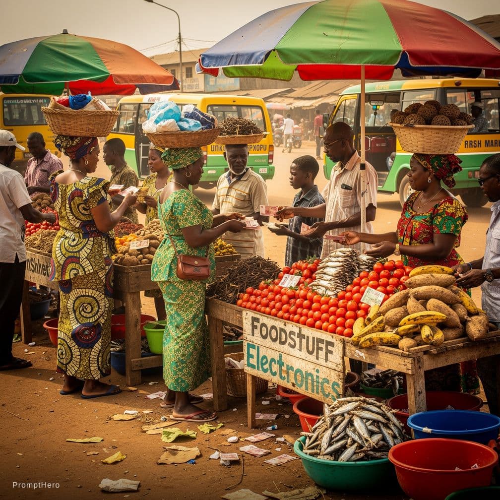 AI generated: People in the streets or market somewhere in Nigeria 