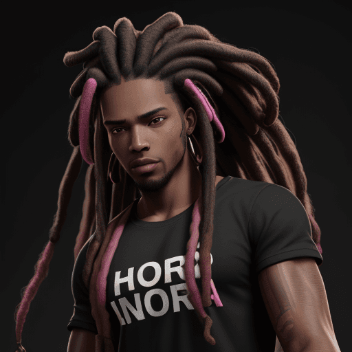AI generated: Photo of a ultra realistic black male model with dreads and with dark pink Tshirt, 4k, hyper realist...