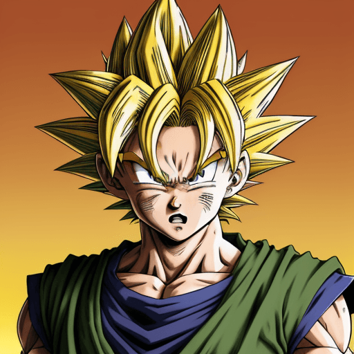 AI generated: Goku, draw anime style by Akira Toriyama, high-detailed, green eyes, punky style, future clothes sty...