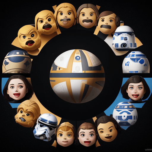 AI generated: table layout of eight unique and realistic star wars emojis, highly detailed, 8k, octane render