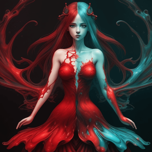 AI generated: A girl with a red dress, in the style of detailed fantasy art, fluid color combinations, anime - ins...
