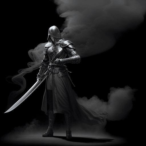 AI generated: A steel sword with a microphone handle, full view, black background, with smoke