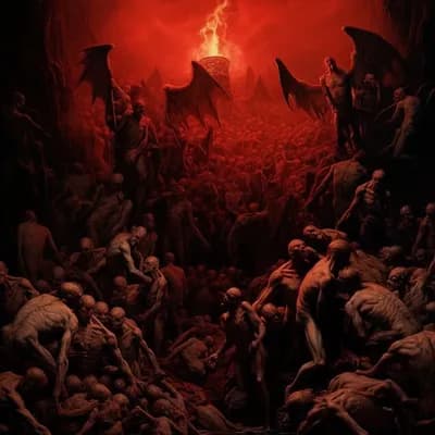 AI generated video: Demons in hell move and crawl around and scream