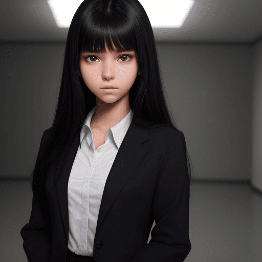 AI generated: 14-year-old black-haired female student, full-body portrait, beautiful face, perfect face, deep in t...