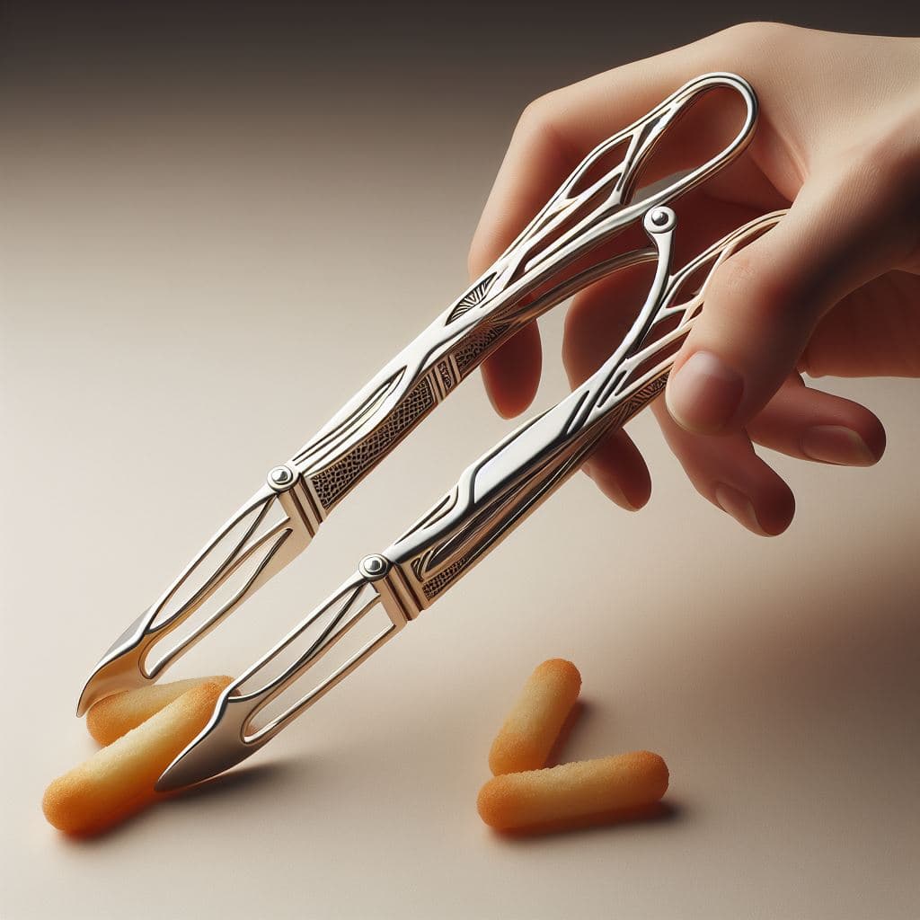 AI generated: Create elegant table tongs for a more sophisticated consumption of fingerfood, simple yet effective,...