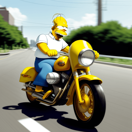 AI generated: Homer Simpson hopped on his motorcycle with an excited expression on his face. With a poorly adjuste...