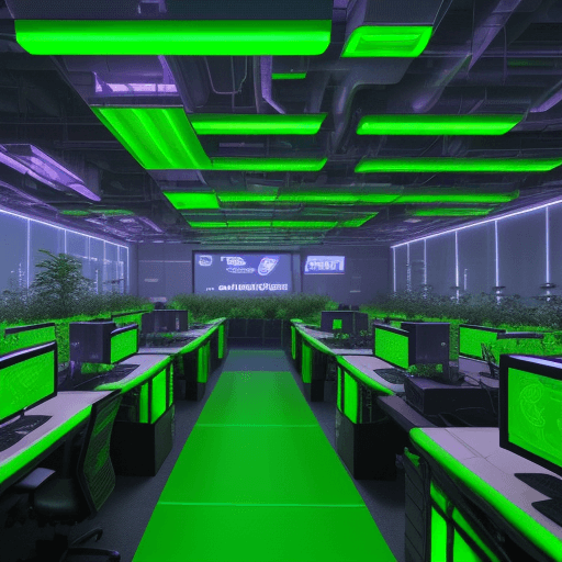 AI generated: An isometric, realistic depiction of a futuristic, cyberpunk-style smart farming computer office ded...