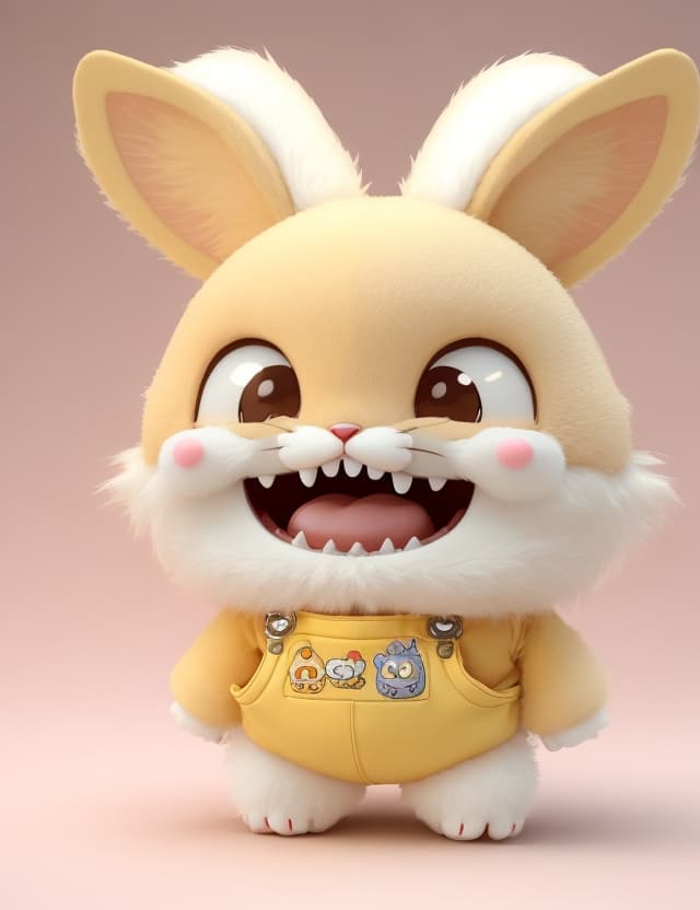 AI generated: 3D animation character minimal art toy , a cute chibi monster rabbit charactor inspired doraemon ,bi...