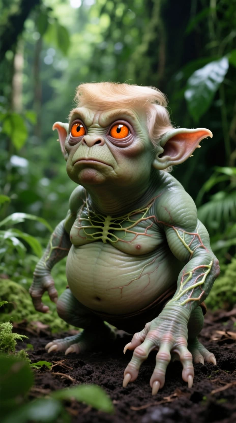 AI generated: Donald Trump as a small, pale-skinned humanoid creature