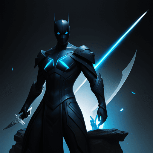 AI generated: a dark shadow player on the top of the screen holding a sword, in the style of futuristic art, preci...