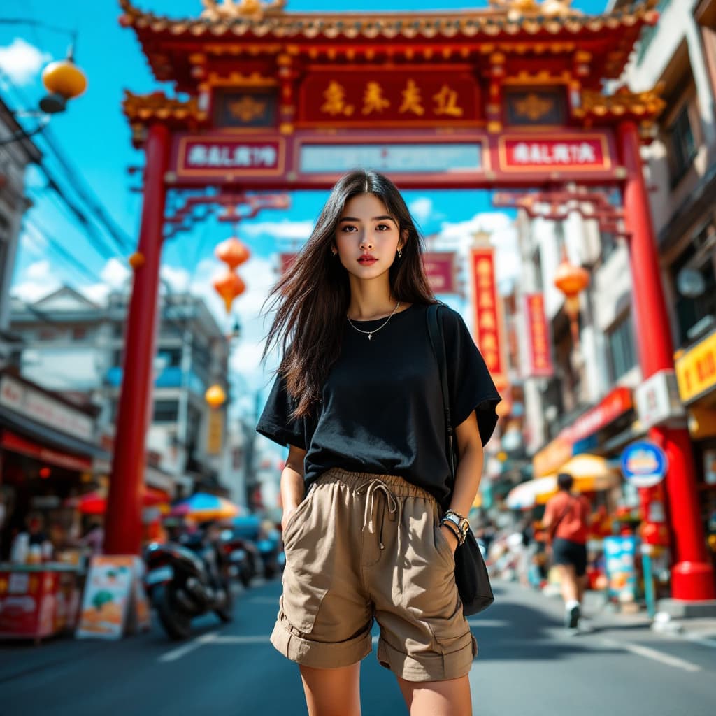 AI generated: A stunning young Thai woman with sharp facial features, large expressive dark eyes, and fair glowing...