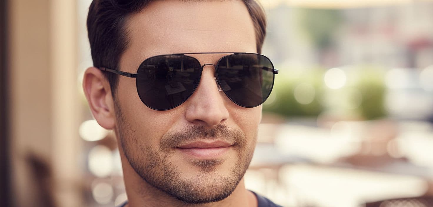 AI generated: put this sunglasses on men face