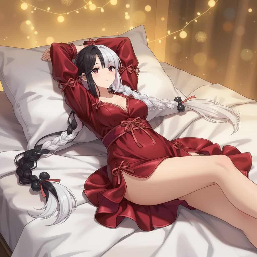 AI generated: The image is a vertical, high-quality semi-realistic (2.5D) anime illustration of a voluptuous young...
